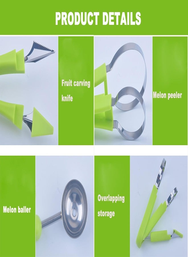 CukAid Melon Baller Scoop Set,Melon Corer Peeler, 4 In 1 Stainless Steel Fruit Scooper Tool, Seed Remover for watermelon Slicer,Perfect tool for making fruit salad in kitchen (4 in 1) - Image 5